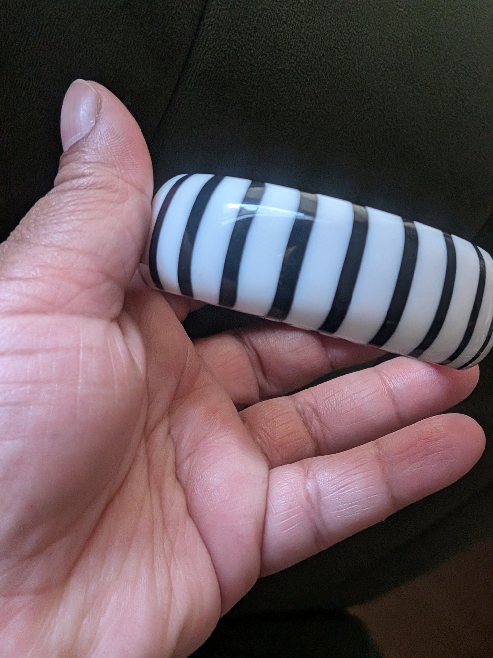 Black and White Striped Resin Bangle